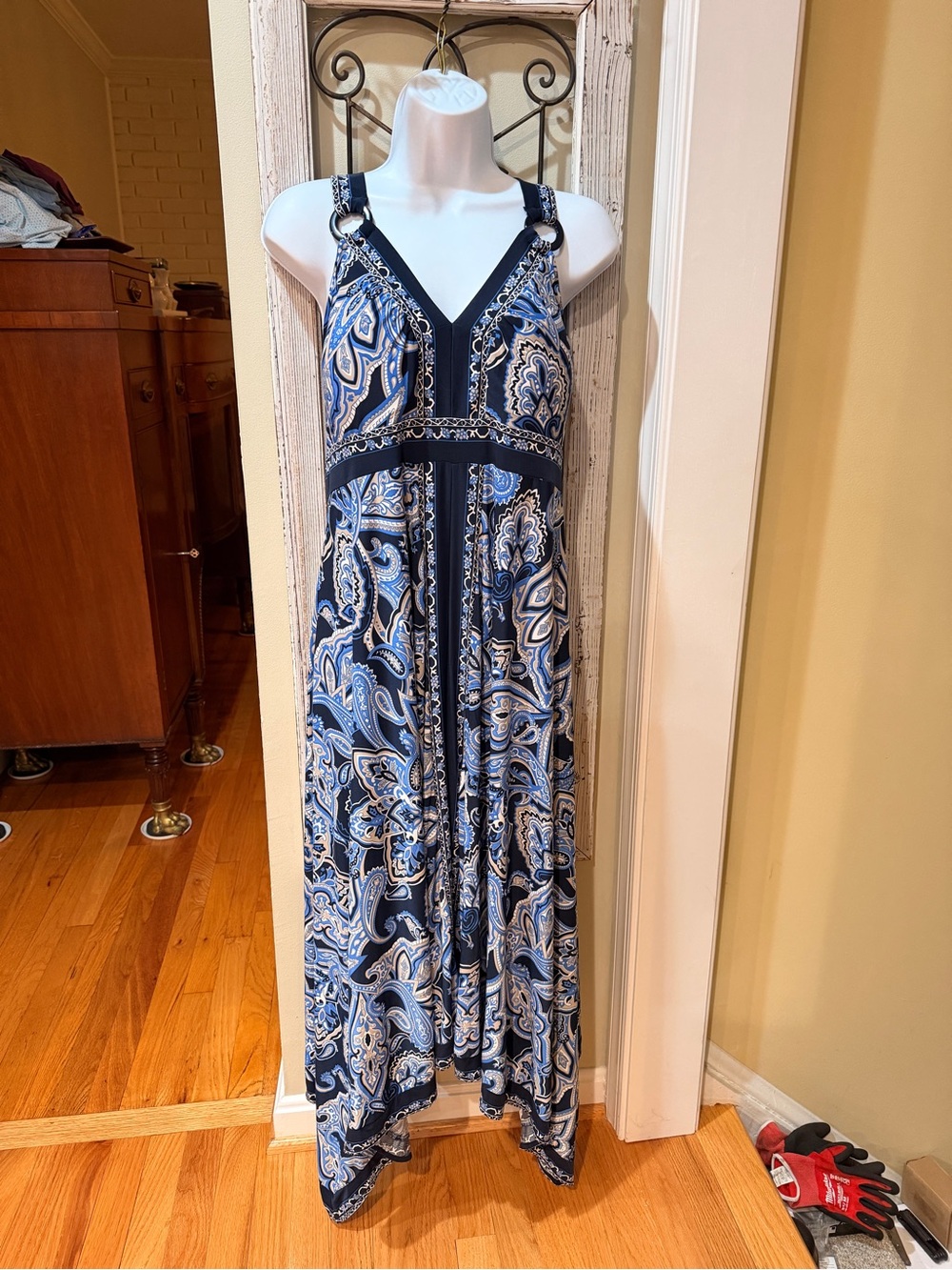 INC International Concepts Navy and White Paisley Maxi Dress